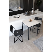 Mutfak Masası Takımı, Balkon Bahçe Takımı 3'lü Set, Masa Ve Sandalye Takımı Beyaz - Siyah