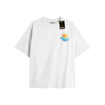 Flood Of Style Beyaz Oversize T-shirt Güneş Minimal Özel Tasarım