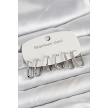 316l Çelik Gümüş Renk 6'lı Set Geometrik Model Kadın Küpe 5886 Çok Renkli