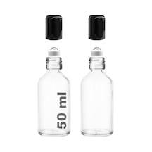 Çelik Roll On Şişesi 50 ML Sızdırmaz Siyah Kapaklı Şeffaf Cam Şişe 2 Adet