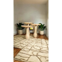 Ahşap Mantar Sehpa 3 Lü Set Naturel Renk Masif Doğal Zigon Ve Fiskos Takımı - Wooden Side Table Naturel