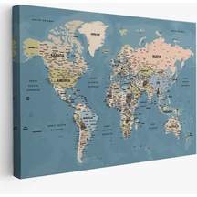 Harita Sepeti Türkçe Dünya Haritası Ayrıntılı Eğitici-öğretici Okyanuslu Dekoratif Kanvas Tablo 2522-150x85