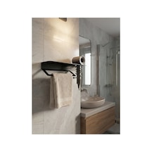 Premium Seri , Modern Paslanmaz Metal Banyo Havluluğu Ve Saç Kurutma Makine Askısı Banyo Organizeri Siyah