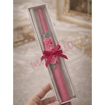 Mumelia Kır Çiçeği Sarmalı Şamdan - Doğal Soya Kutulu Dekoratif Mum - Pembe