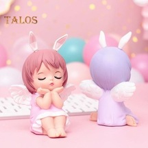 Mor Melek Kız Heykeli Tavşan Kulaklar Kek Topper Vinil Roman Karikatür Melek Kız Heykeli Masa Süsü Ev Gereçleri