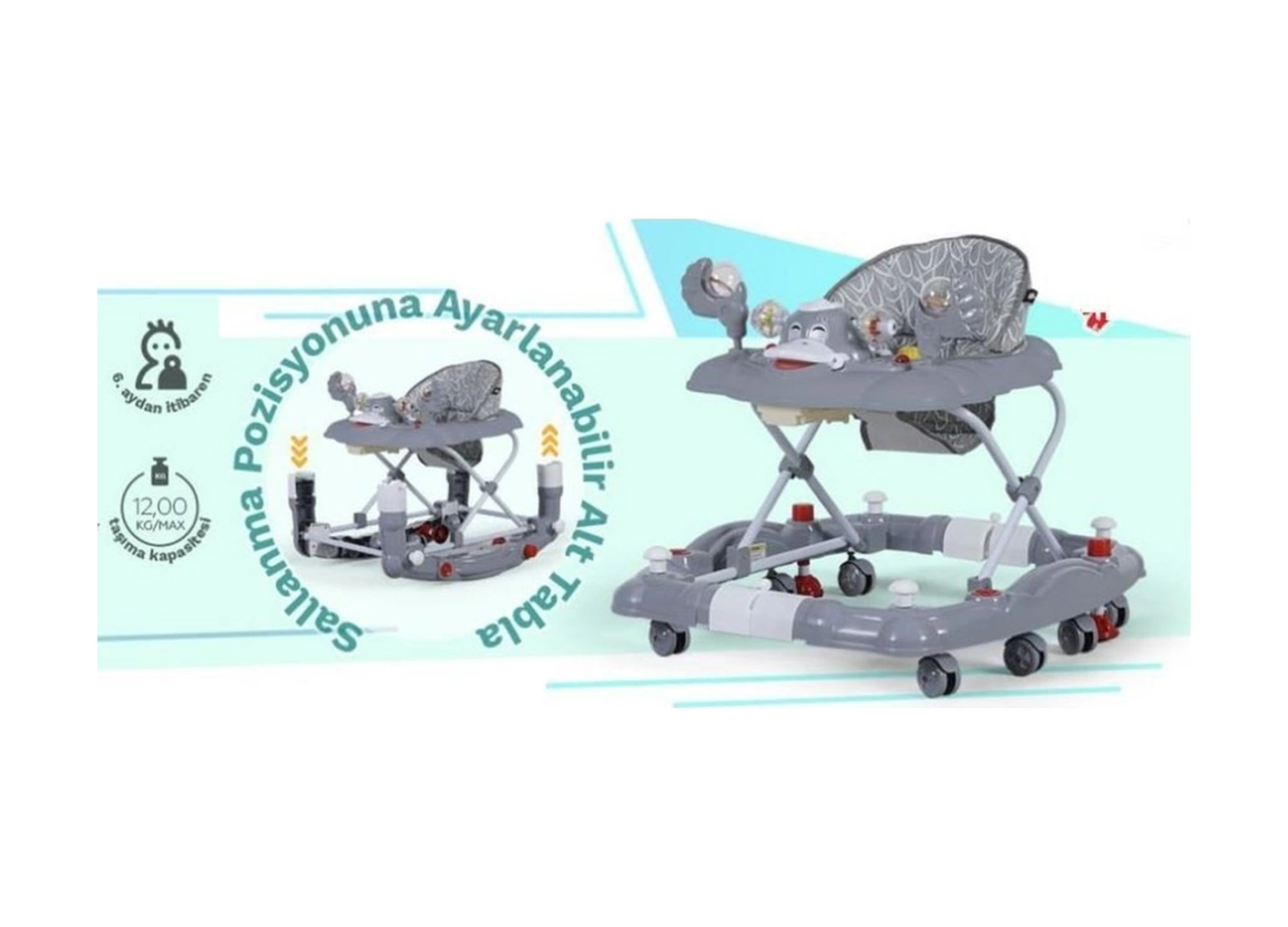 9228 Kiddy Yürüteç Sallanır Müzikli Oyuncaklı Bebek Yürüteç Örümcek