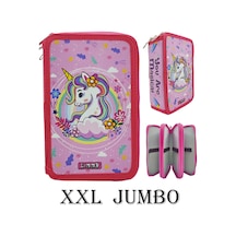Xl Jumbo Model Unicorn Bahar Kalem Kutusu Organizer Kalemkutu 3 Bölmeli Kalemlik Pembe Pembe