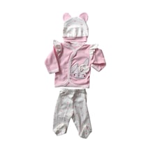Kız Bebek Zıbın, Hastane Çıkışı Çocuk Penye Tavşanlı 3 Lü Set Pembe