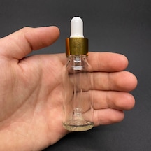 20ml Şeffaf Cam Damlalıklı Şişe , Gold Metalik Kapak , 20 Cc Sa