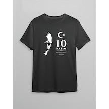 Barlashive 10 Kasım Atatürk Anma Günü Silüet Baskılı Oversize Bisiklet Yaka T-shirt - Siyah Çok Renkli