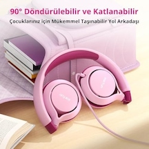 Earfun S1 Kablolu Kulaküstü Çocuk Kulaklık - Ayarlanabilir Kafa Bandı - Okul/seyahat/erkek/kız Çocuklar/bilgisayar/tablet Için Taşınabilir - Pembe 50 x 22