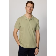 Tudors Erkek Slim Fit Dar Kesim Düz Pike Yeşil Polo Yaka Tişört-30575-Yesıl Yeşil