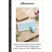 Renkli Aydınlatma Işıklı Model Günlük Kullanım Kablosuz Klavye Mouse Seti Tmk09 Mavi