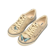 Kadın Vegan Deri Bej Sneakers - Change İs Good Tasarım Çok Renkli