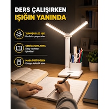 Kalemlik Ve Telefon Standlı Masa Lambası Kısılabilir Led Işık, Göz Dostu Tasarım Yeni Nesil - Lisinya Beyaz