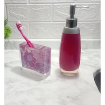 SIVI SABUNLUK,DİŞ FIRÇALIK 2 Lİ BANYO SETİ,GRİ PEMBE VE ÇİÇEKLİ Gri - Pembe
