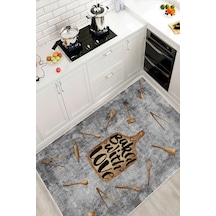 Baked With Love Yazılı Baskılı Kaymaz Yıkanabilir Mutfak Halısı gri