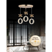 Zero Model 3"lü Kristal Taşlı Gold 3 Renk Modu Ledli Salon Mutfak Oturma Odası Sarkıt Led Avize Altın