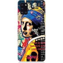 Samsung Galaxy A31 Uyumlu İnci Küpeli Kız Popart Desenli Silikon Kılıf