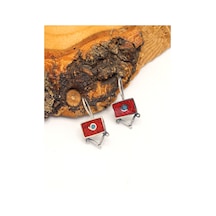 Kırmızı Mozaik Taşlı Dikdörtgen Model El İşi Otantik Kadın Gümüş Küpe 201025565
