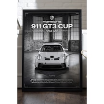 Porsche 911 Gt3 Cup Siyah Ahşap Çerçeveli Poster, Dekoratif Araba Duvar Tablosu