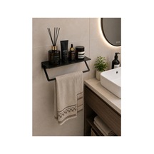 Dekoratif Metal Havluluk Duvara Monte Banyo Rafı Ve Havlu Askılığı Siyah Metal Banyo Organizer Siyah Havluluk