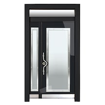 Çelik Kapı Modelleri Siyah Camlı Düz Model Bina Kapısı Sol