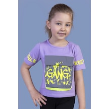 Toontoy Kids Toontoy Kız Çocuk Cebi Reflektör Detaylı Baskılı Tişört Lila