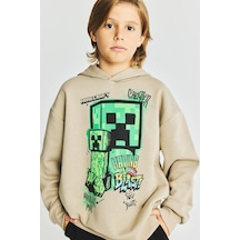 Defacto Minecraft Bisiklet Yaka İçi Yumuşak Tüylü Baskılı Sweatshirt Erkek Çocuk I3078a826wnbg129 Bej-bg129