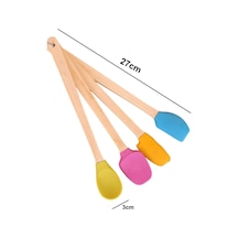 4 Parça Spatula Seti Silikon Ahşap Sap