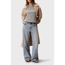 Calvin Klein % 100 Pamuk Logolu Relaxed Fit Bisiklet Yaka Kazak Lv044g313gp7a Bayan Kazak Lv044g313g P7a Gri Melanj