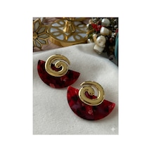 Yelpaze Şekilli Bordo Kırçıllı Çelik Küpe Gold