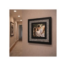 Kişiye Özel Fotoğraflı Kare Çerçeve 20x20 Cm Siyah Kumaş & Taşlı Tasarım