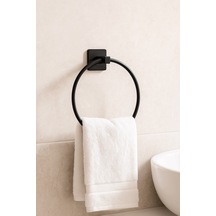 Siyah Yuvarlak Halka Havlu Askılığı Kare Topuzlu, Vidalı Metal Banyo Askısı, Dayanıklı & Şık - S- Diğer