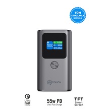 10.000mah Ultra Hızlı Şarj 55w Tft Ekranlı Powerbank - Premium Serisi Gri  -  Siyah