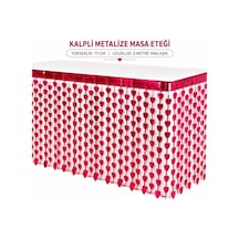 Şık Kalpli Metalize Masa Eteği Kırmızı 75x300 Cm