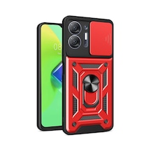 Herşeytrend İnfinix Hot 30 5g Kılıf Pars Lens Yüzüklü Silikon - Kırmızı Çok Renkli Diğer