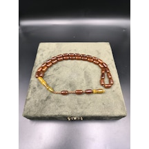 Osmanlı Benzetme Sıkma Kehribar Tesbih Tütün Kehribarı, 12x7 Mm Gümüş