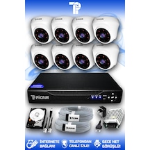 Picam 8 Kameralı Dome 8 İç Kamera Set 320 GB HDD Full HD Gece Görüşlü Güvenlik Kamerası Sistemi