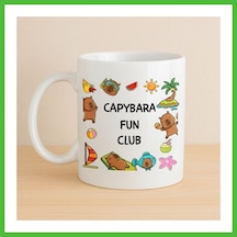 Vaveni Capybara Fun Club Yazılı Eğlenceli Tasarım Kupa Model 237 Sevimli Baskılı Seramik Kahve Kupası Arz Çok Renkli