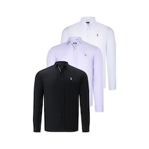 Üçlü Set G674 Dewberry Erkek Gömlek-siyah-beyaz-lila Siyah-beyaz-lila