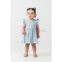 Hafy Baby Fırfır Kollu, Neşeli Fil Desenli, Yazlık Kız Çocuk / Bebek Elbisesi Açik Mavi