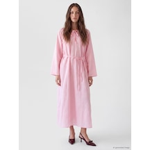 Lcw Comfort Pembe Bağlamalı Yaka Nakışlı Elbise