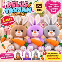 Peluş Tavşan Havuçlu 55 Cm Yumuşak Sevimli Büyük Tavşan Peluş Oyuncak 1 Adet Çok Renkli