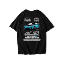 Brz Collection Unisex Oversize Porsche The 911 Gt3 Rs Blue T-shirt Siyah