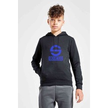 Tshirthane Sparco Logo Baskılı Unisex Çocuk Kapüşonlu Siyah Sweatshirt (528674370) Siyah