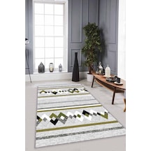 Yeşil Zigzag Kaymaz Tabanlı Makinede Yıkanabilir Halı Rt02n11