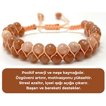 Sertifikalı Güneş Taşı Çift Sıra Doğal Taş Makrome Bileklik Ayarlanabilir Ölçü Turuncu