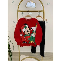 Kız Çocuk 3 İplik Şardonlu Alt Üst Taytlı Takım Yılbaşı Yeni Yıl Temalı 16088 Kırmızı