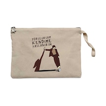Yorulursam Kendime Yaslanırım Krem Clutch Astarlı Cüzdan / El Çantası